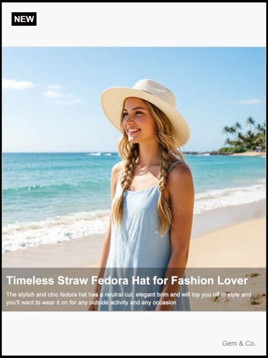 Women\'s Straw Panama Hat Sun Hat Wide Brim Foldable Travel Fedora Beach UPF 50+ main image 7